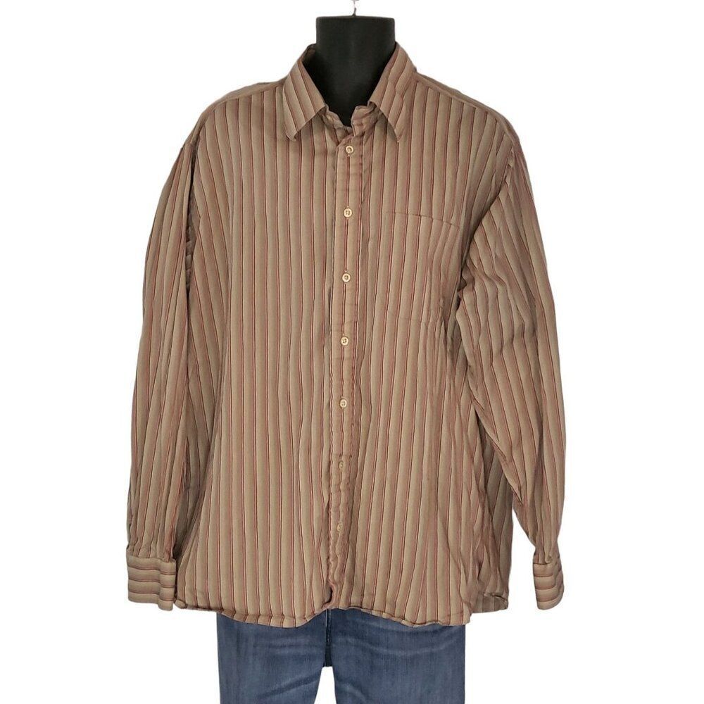Burberry Men's Beige and Brown Striped Casual Button-Down Shirt